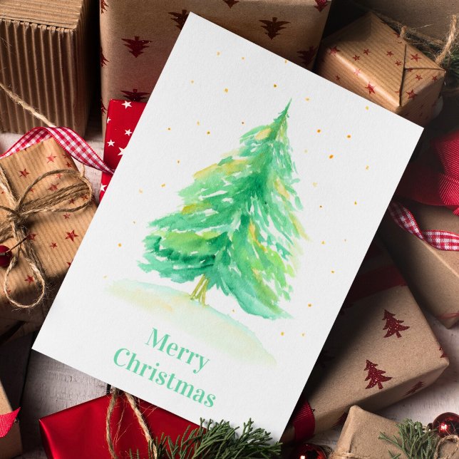 Watercolor Christmas Tree With Gold Snow Card (Creator Uploaded)