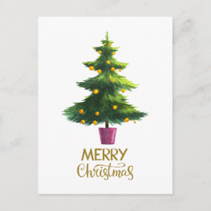 Watercolor Christmas Tree with Ornaments Postcard