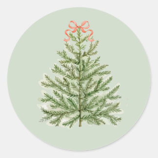 Watercolor Christmas Tree with Red Bow Classic Round Sticker