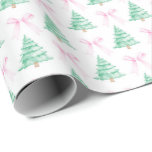 Watercolor Christmas Trees Christma Wrapping Paper<br><div class="desc">Hand painted Christmas trees,  pink bows on this beautiful wrapping paper for Christmas! Christmas trees Christmas wrapping paper.</div>