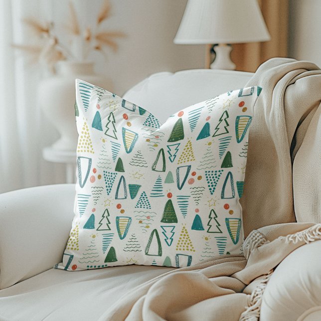 Watercolor Christmas Trees Cushion (Watercolor Christmas Trees Reversible Festive Holiday Throw Pillow)