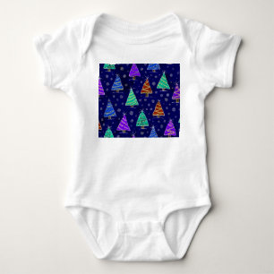 Watercolor Christmas Trees: Forest Pattern. Baby Bodysuit