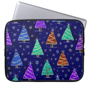 Watercolor Christmas Trees: Forest Pattern. Laptop Sleeve