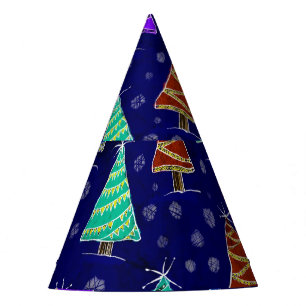 Watercolor Christmas Trees: Forest Pattern. Party Hat