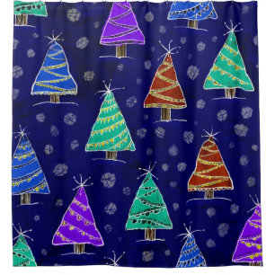 Watercolor Christmas Trees: Forest Pattern. Shower Curtain