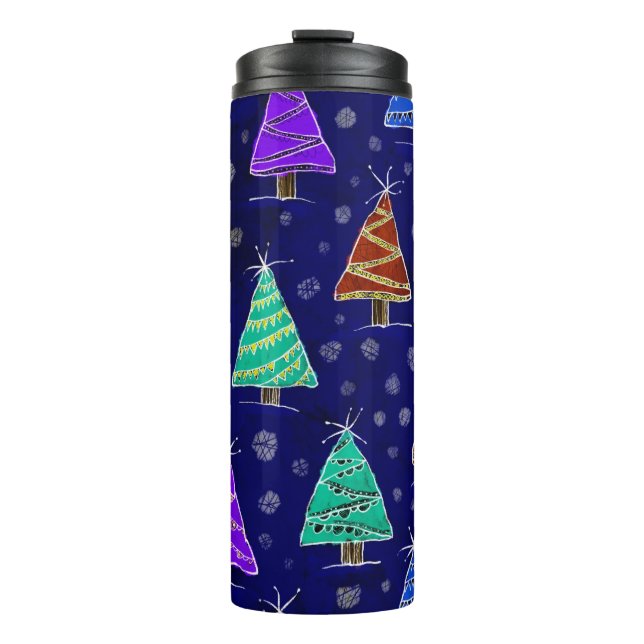 Watercolor Christmas Trees: Forest Pattern. Thermal Tumbler (Front)
