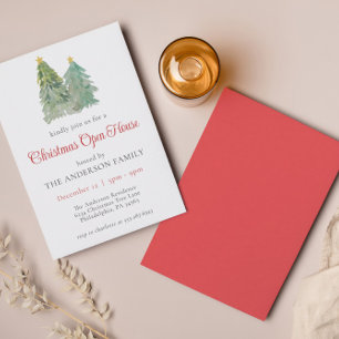 Watercolor Christmas Trees Holiday Open House Invitation