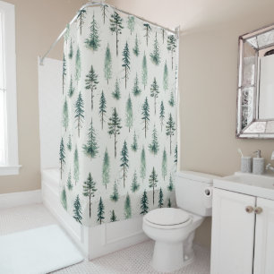 Watercolor Christmas Trees Holiday Pattern Shower Curtain