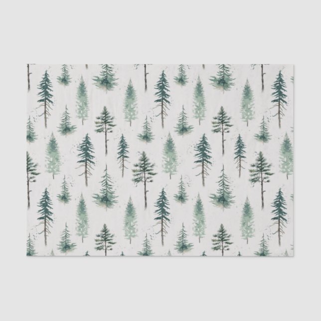Watercolor Christmas Trees Holiday Pattern Tissue Paper (Front)