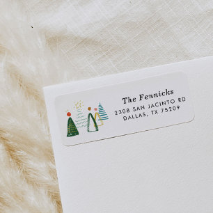 Watercolor Christmas Trees Holiday Return Address