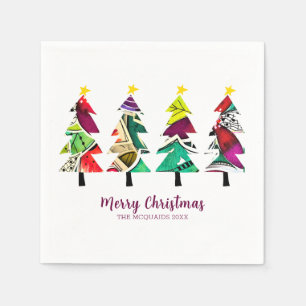 Watercolor Christmas Trees Merry Christmas Napkin