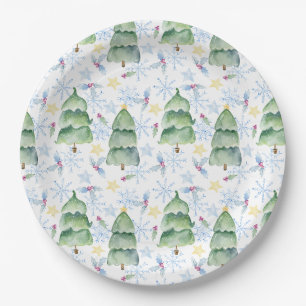 Watercolor christmas trees paper plate