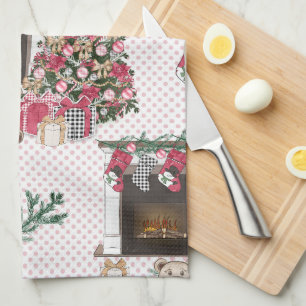 WATERCOLOR CHRISTMAS TREES PRESENTS TEDDY BEARS TEA TOWEL