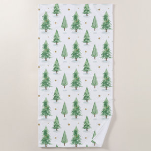 Watercolor Christmas Trees Seamless Pattern Beach Towel
