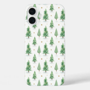 Watercolor Christmas Trees Seamless Pattern iPhone 16 Plus Case