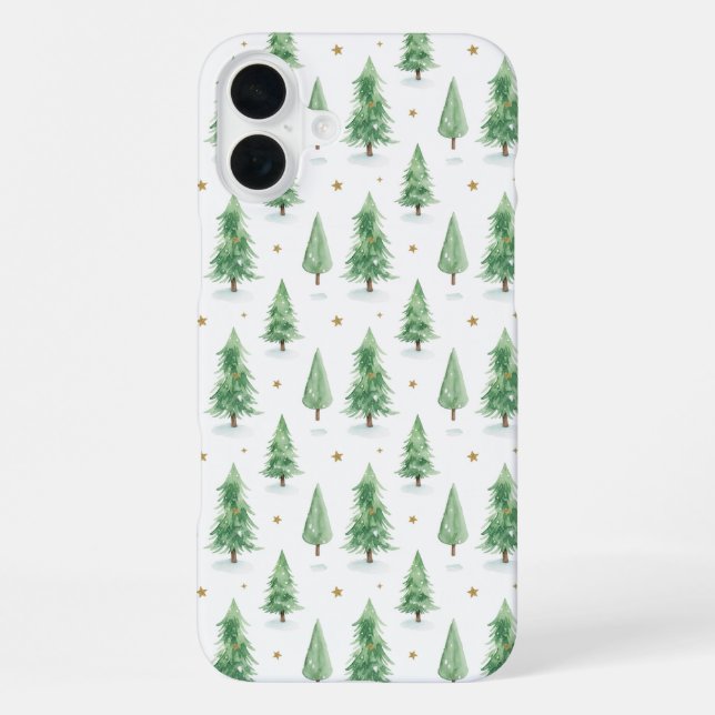 Watercolor Christmas Trees Seamless Pattern iPhone Case (Back)