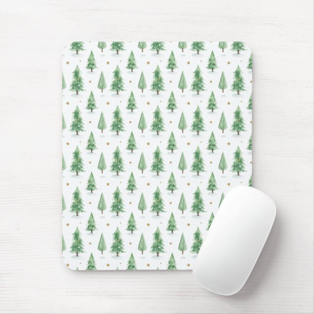 Watercolor Christmas Trees Seamless Pattern Mouse Pad (With Mouse)