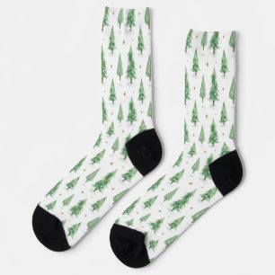 Watercolor Christmas Trees Seamless Pattern Socks