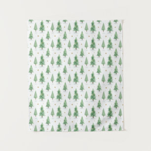 Watercolor Christmas Trees Seamless Pattern Tapestry