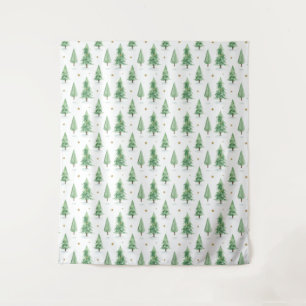 Watercolor Christmas Trees Seamless Pattern Tapestry
