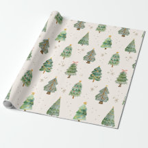 Watercolor Christmas Trees Snowflakes Holiday