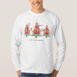 Watercolor Christmas Trees T-Shirt<br><div class="desc">Beautiful watercolor Christmas trees topped with a gold star accent this long-sleeve t-shirt with "Christmas" and your family name in chic lettering on the front. Great for yourself or give as a gift. MATCHING items in our collection.</div>