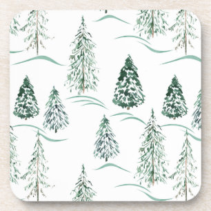 Watercolor Christmas trees. Winter forest. Coaster