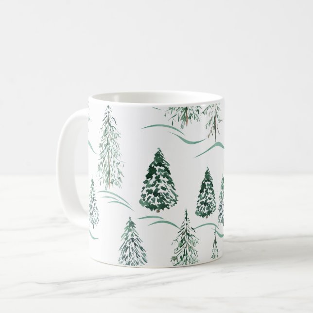 Watercolor Christmas trees. Winter forest. Coffee Mug (Front Left)