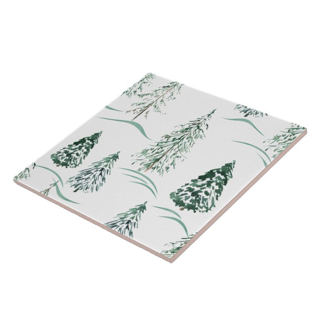 Watercolor Christmas trees. Winter forest. Tile (Side)