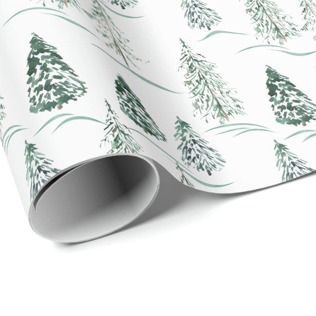 Watercolor Christmas trees. Winter forest. Wrapping Paper (Roll Corner)