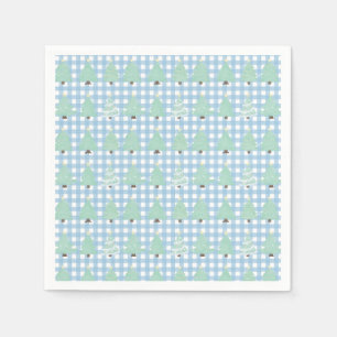 Watercolor Christmas Trees with Blue Plaid Napkin