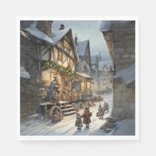 Watercolor Christmas Village  Napkin