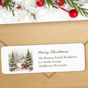 Watercolor Christmas Village Sleigh Scene