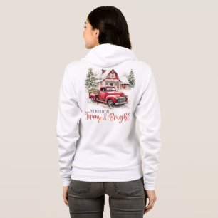 Watercolor Christmas Vintage Truck and Barn  Hoodie