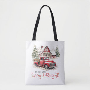 Watercolor Christmas  Vintage Truck and Barn   Tote Bag