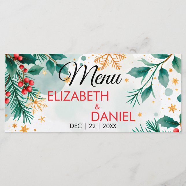 Watercolor Christmas Wedding Menu (Front)