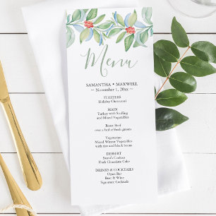 Watercolor Christmas Wedding Menus