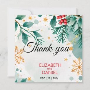 Watercolor Christmas Wedding Thank You Card 