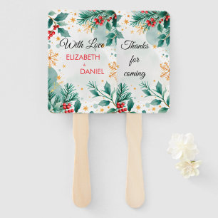 Watercolor Christmas Wedding with Holly Hand Fan