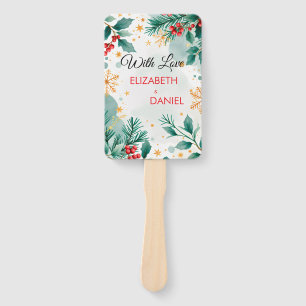 Watercolor Christmas Wedding with Holly  Hand Fan