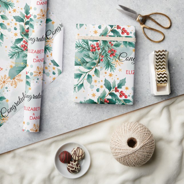 Watercolor Christmas Wedding Wrapping Paper  (Crafts)
