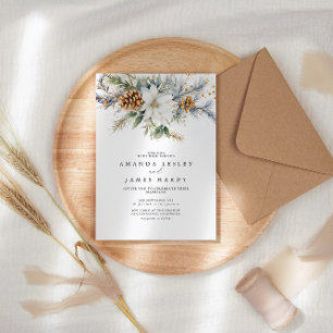 Watercolor Christmas Winter Floral Wedding Invitation