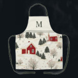 Watercolor Christmas Winter Monogrammed  Apron<br><div class="desc">Watercolor Christmas Winter Monogrammed Apron</div>