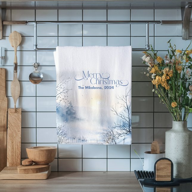 Watercolor Christmas Winter Wonderland Tea Towel (Creator Uploaded)