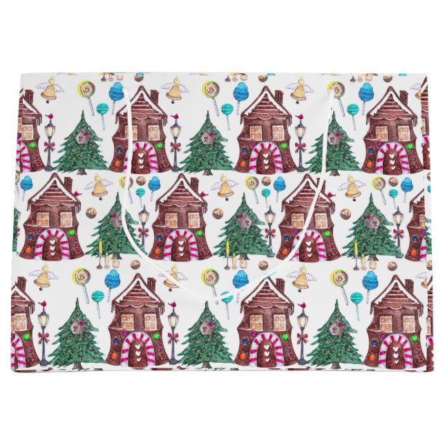 Watercolor Christmas Wonderland Pattern Large Gift Bag (Front)