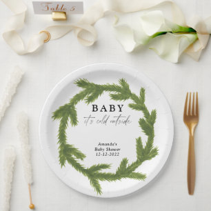 Watercolor Christmas wreath baby shower Paper Plate