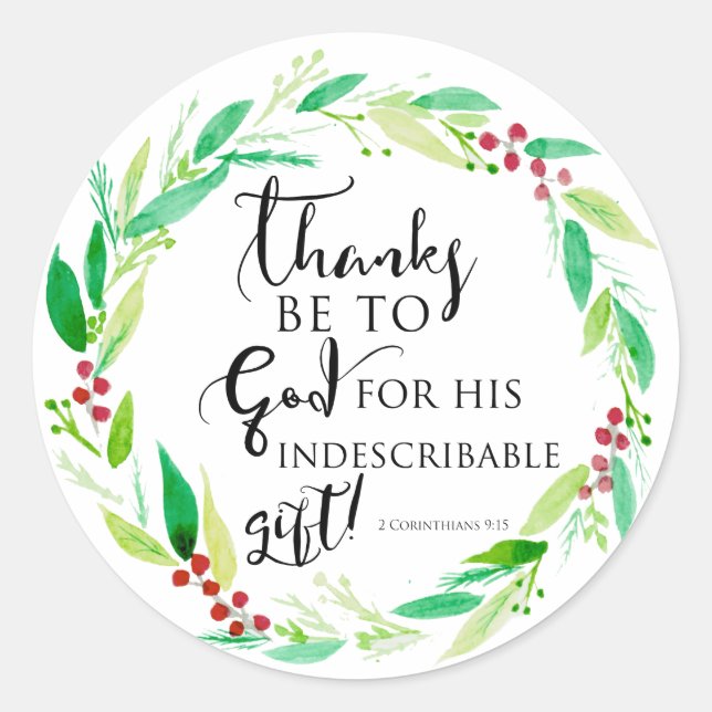 watercolor Christmas wreath Bible Verse Christian Classic Round Sticker (Front)