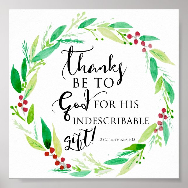 Watercolor Christmas Wreath Bible Verse Lettering Poster (Front)