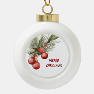 Watercolor Christmas Wreath Ceramic Ball Christmas Ornament