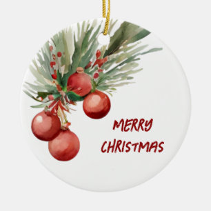 Watercolor Christmas Wreath Ceramic Tree Decoration